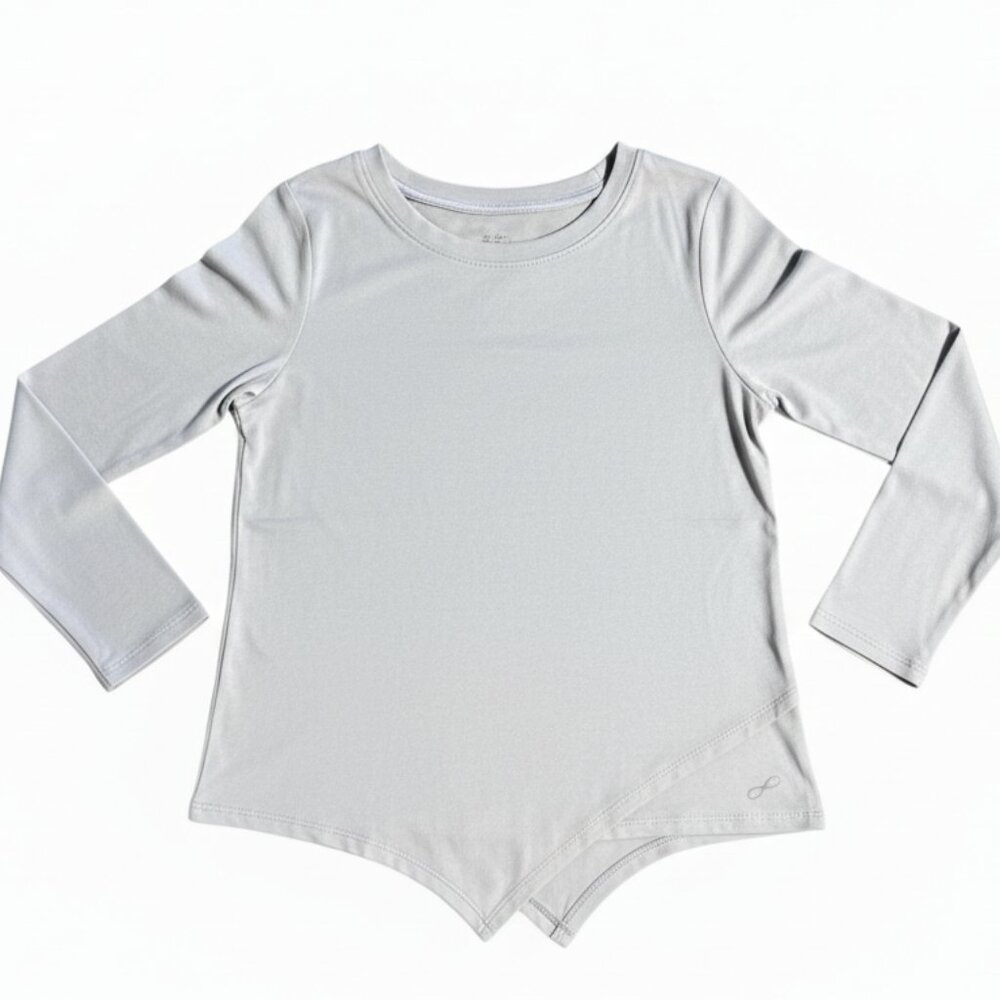 Freely Girls Asymmetrical Hem Long Sleeve Performance T-Shirt Gray Small NEW